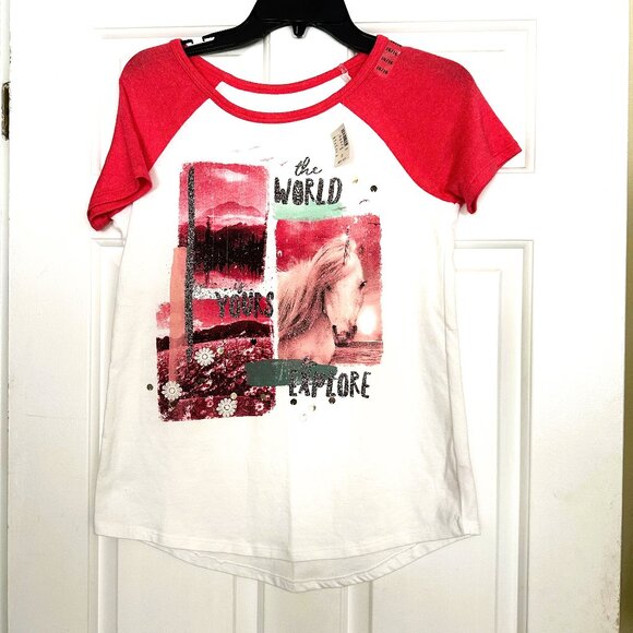 NWT Girls Justice Short Sleeve Top - The World is Yours to Explore - Picture 1 of 6
